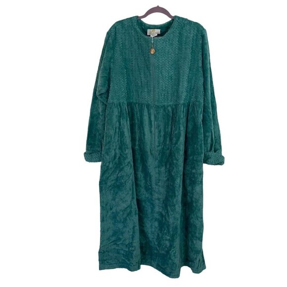 Stan Herman Other - New Stan Herman Vintage Womens Robe Size 1X Green Chenille Half Zipper Front